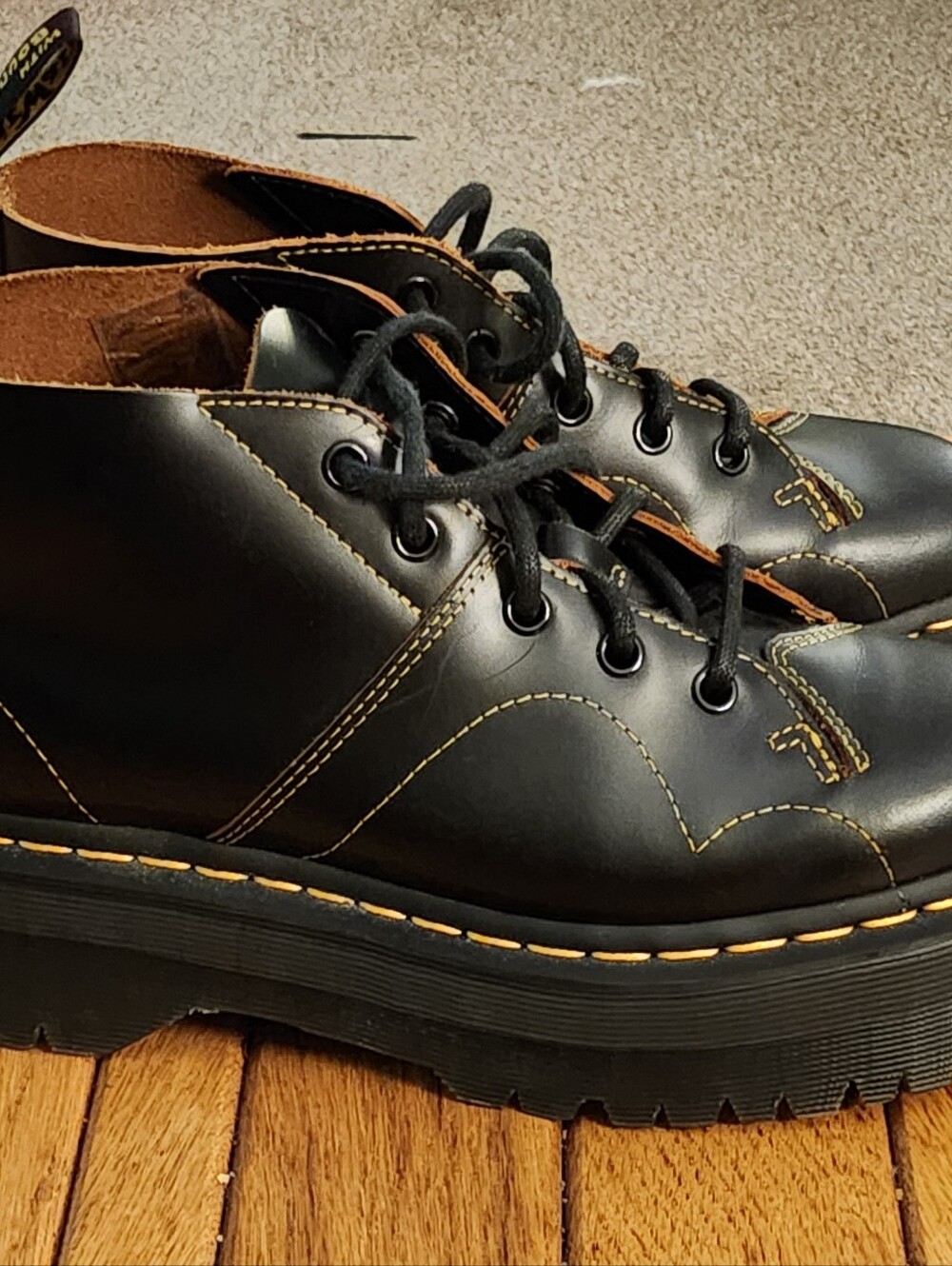 Dr. Martens Black Leather Platform Ankle Boots.  Church Monkey Boots - Picture 4 of 7